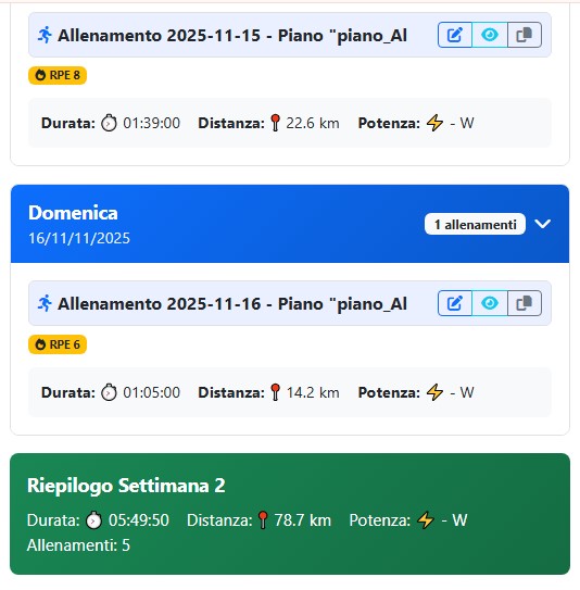 Calendario atleta Training Planner: allenamenti Run, Bike e Swim